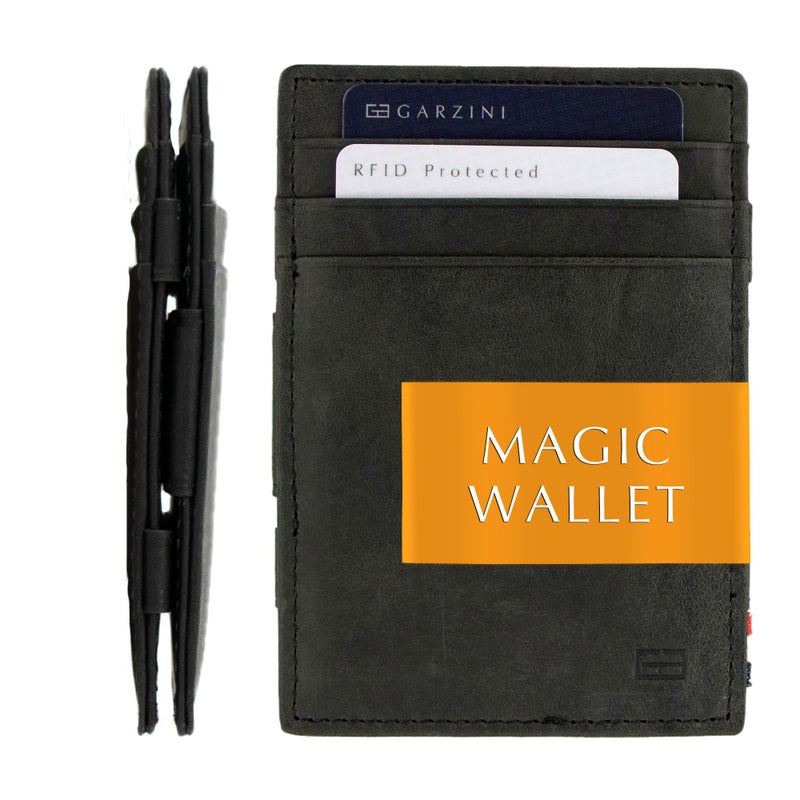 GARZINI Magic Wallet For Men, Minimalist Wallet with RFID card holder, Leather Wallet for 10 cards, Brushed Black - Image 1